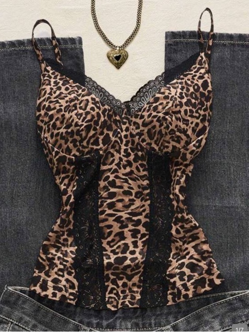 Leopard Lace Trim Cami Tank Top - Brown/Black